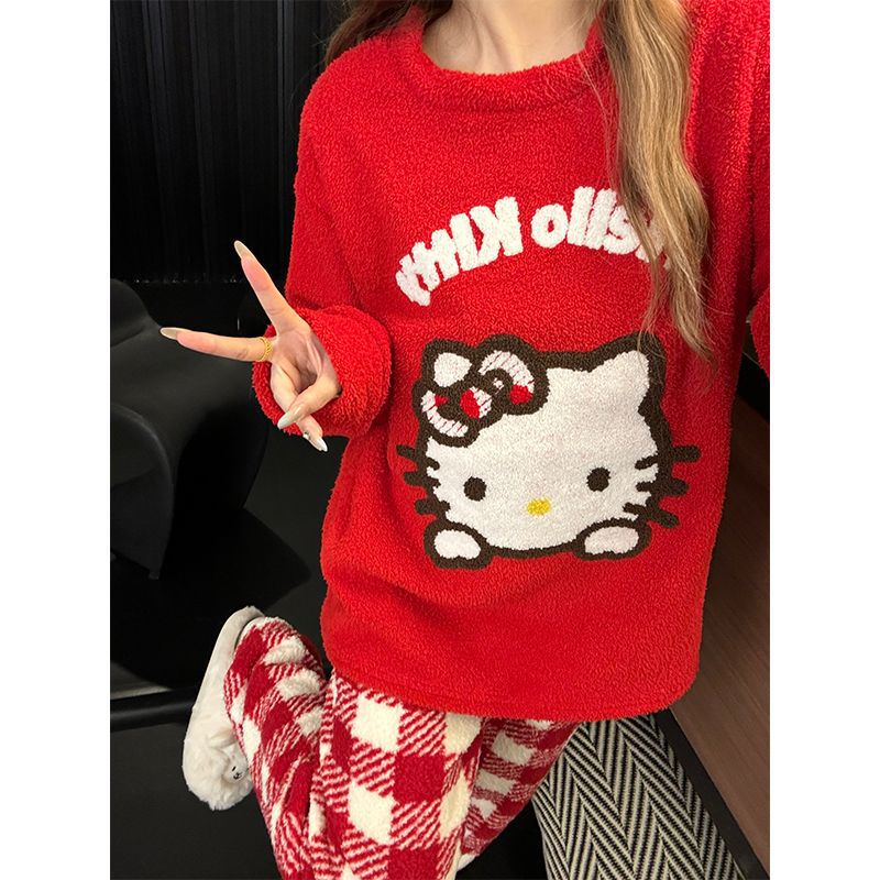 甜美少女KT猫珊瑚绒睡衣家居服