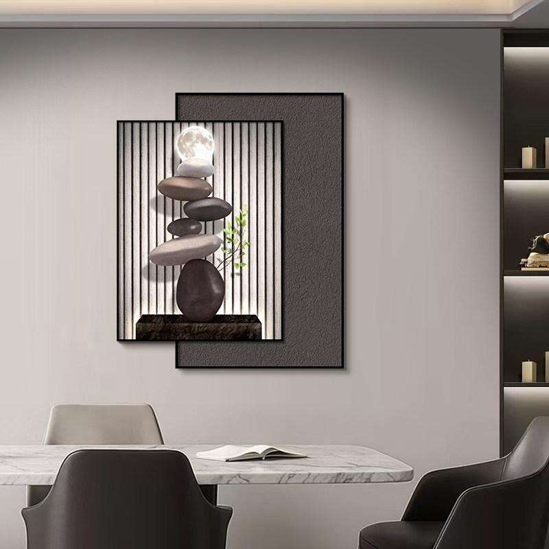 现代简约饭厅装饰画黑白几何餐桌背景墙面挂画轻奢高级感饭厅壁画