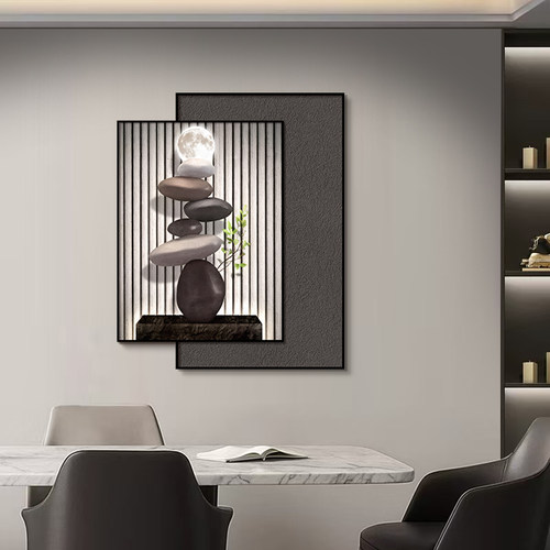 现代简约饭厅装饰画黑白几何餐桌背景墙面挂画轻奢高级感饭厅壁画