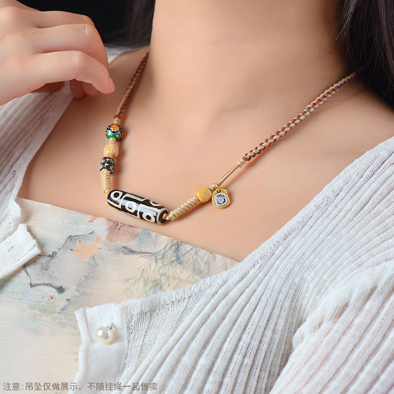 高端天珠横穿挂绳竖穿锁骨链编绳