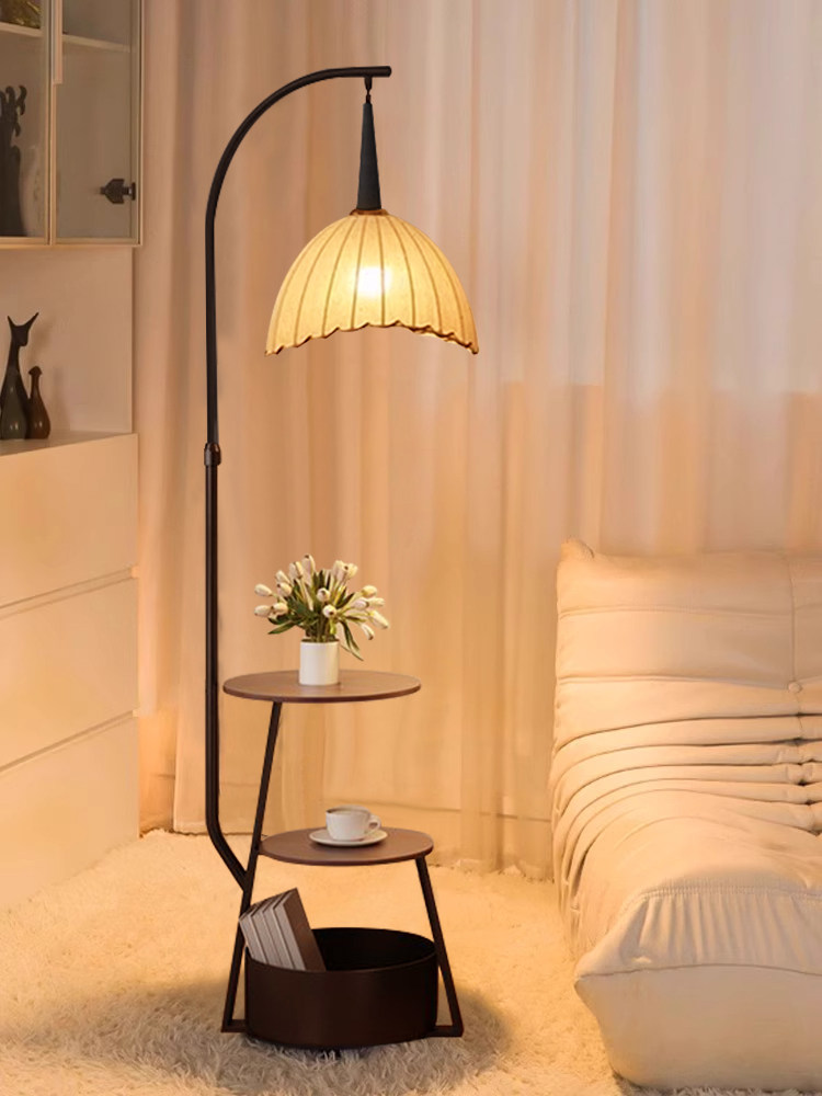 客厅落地氛围灯沙发旁边高级感中古复古床头置物架一体卧室台灯,家装灯饰光源,装饰落地灯,淘宝优惠券,粉丝福利购,淘宝优惠卷