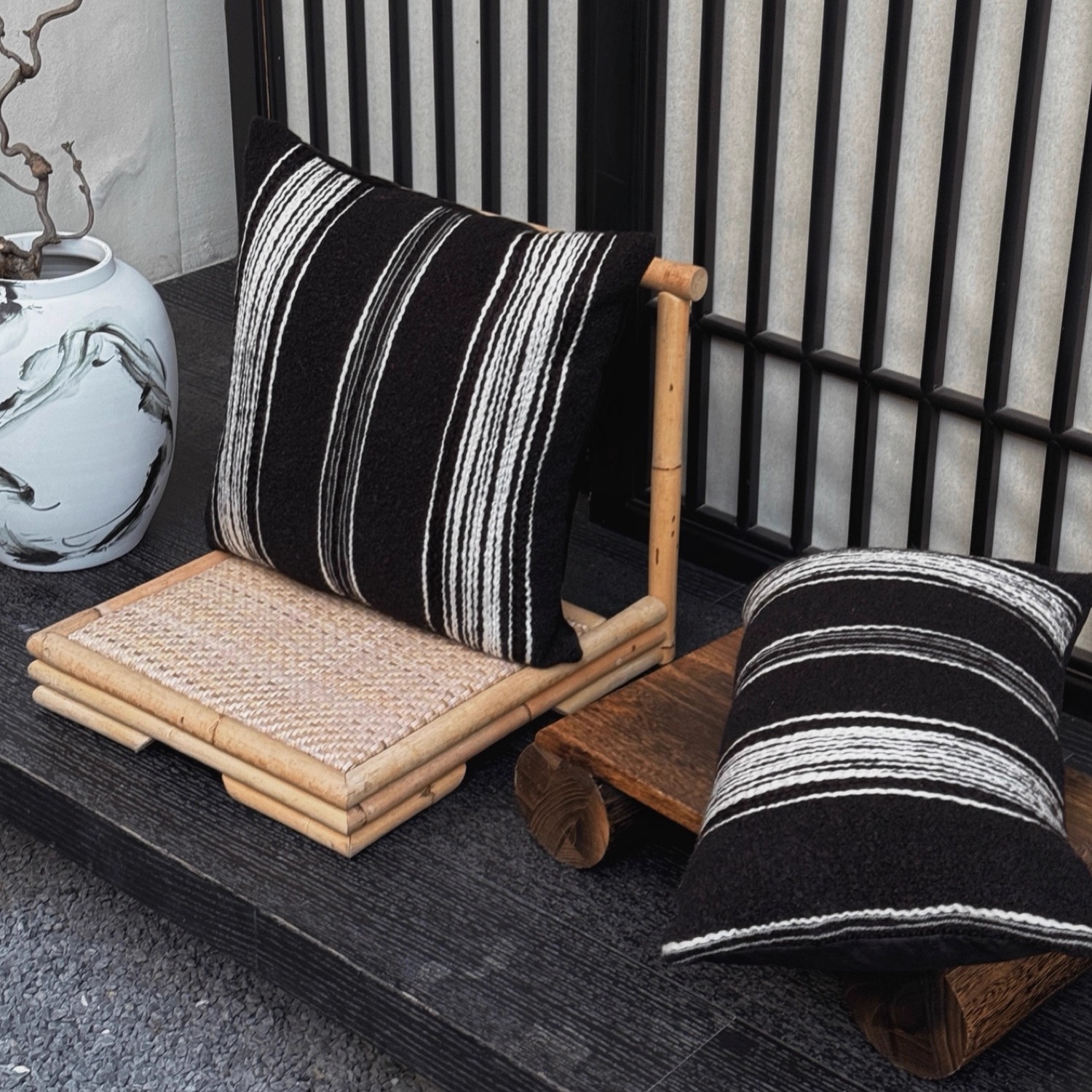 Texdream态度 新中式禅意高级感沙发抱枕套重磅刺绣羊毛床头靠垫