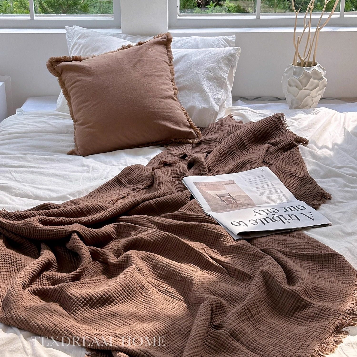 TEXDREAM态度 北欧ins全棉流苏毯沙发盖毯办公室午睡毯子简约四季