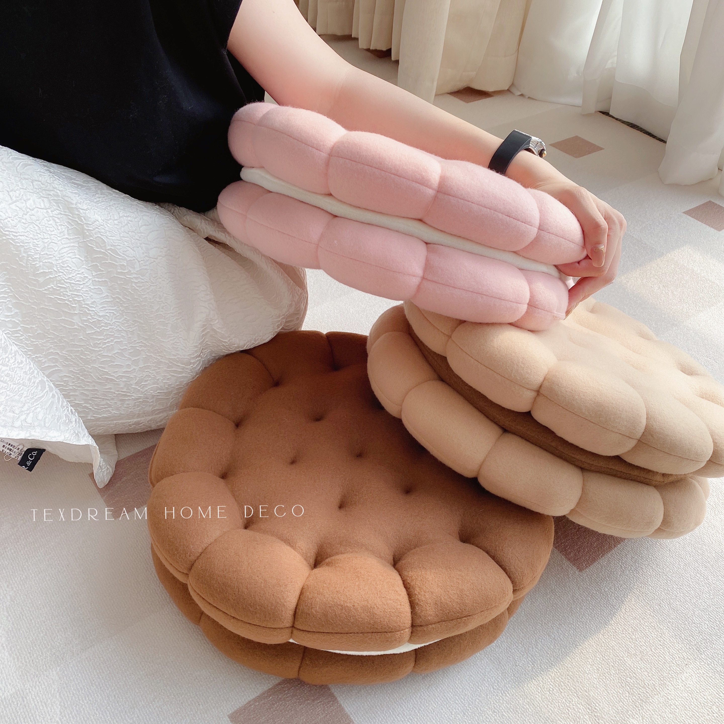 Texdream态度 夹心饼干超软毛绒坐垫椅垫可爱少女飘窗办公室蒲团