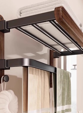 胡桃木毛巾架免打孔室浴置物架高端卫生间洗手间卫浴厕所浴巾架子