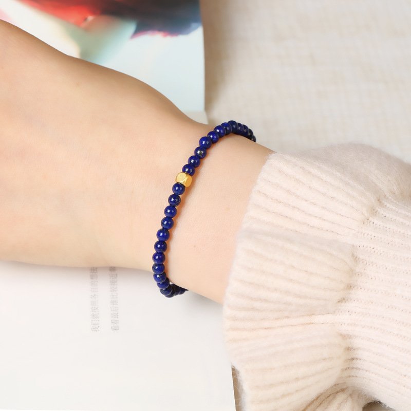 进口青金石手链极细女圆珠手串帝王青4mm小水晶手链细玉石吉祥