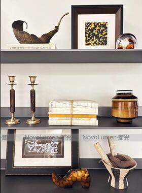 中古风轻奢样板房书房装饰摆件书架展示柜组合软装艺术品陈列