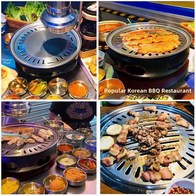 韩式圆形不锈钢烧烤盘烤肉盘28/29.5/32/33/34/35cm木炭烤肉篦子