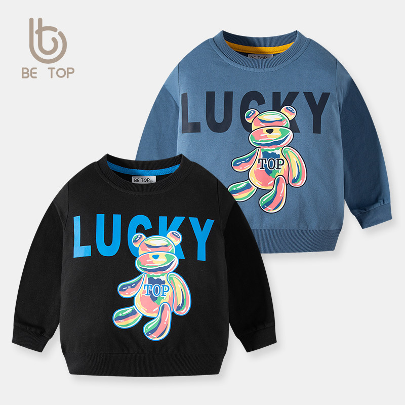 be top童装春秋韩版宝宝卡通上衣儿童小熊圆领卫衣时尚百搭衣服潮