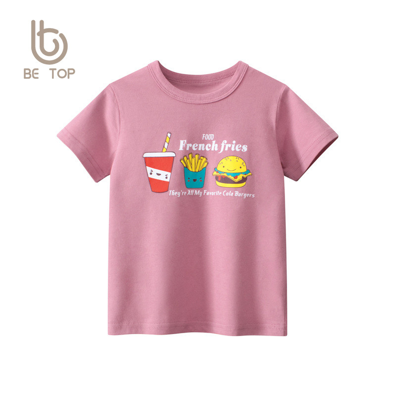 27home童装可乐薯条印花儿童短袖T恤2024夏季新款女宝宝纯棉衣服