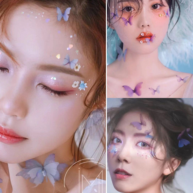 眼妆脸部仿真沙质蝴蝶影楼写真仙女妆美甲装饰品自拍diy舞台妆