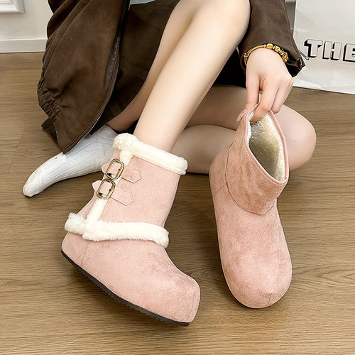 冬季女加绒保暖厚底绒面雪地靴