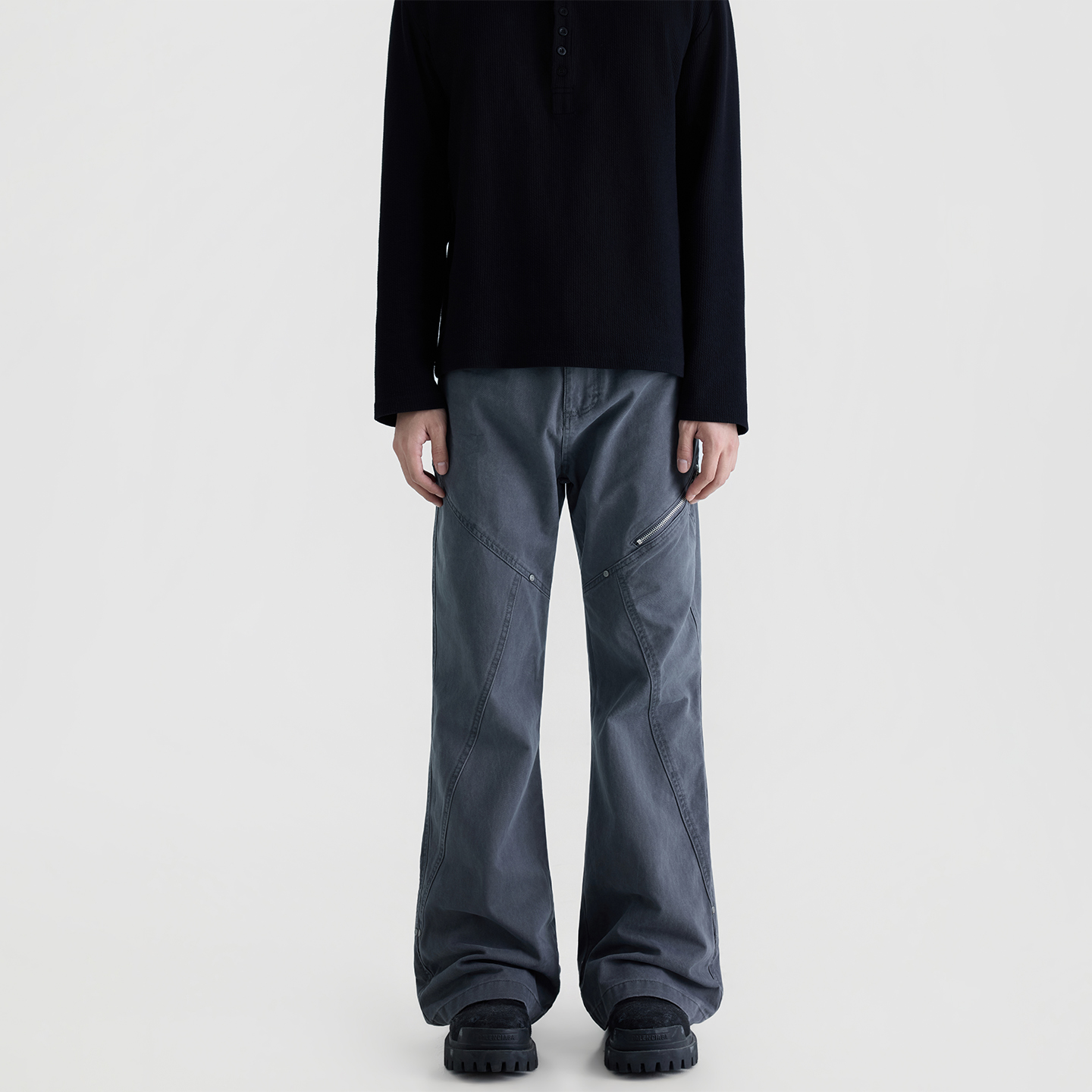 BLAEXIT复古vintage水洗灰微喇工装裤多口袋休闲直筒高街vibe裤子