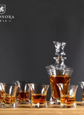 捷克进口水晶威士忌高端酒具欧式创意平底红酒杯分酒器礼盒套装