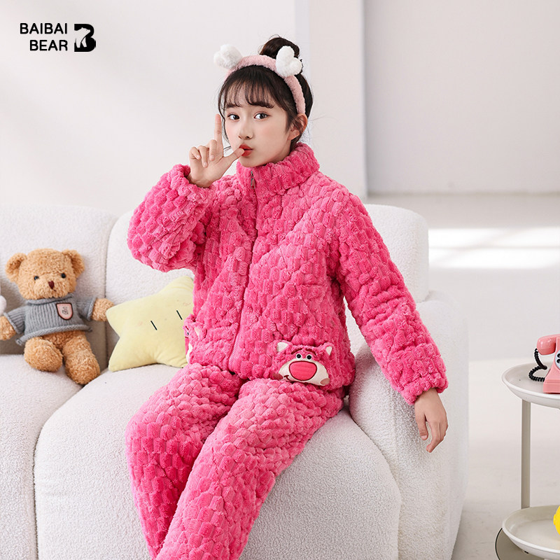 女童冬季加厚冬季珊瑚绒睡衣
