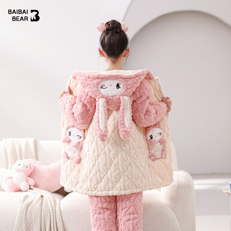 三层摆摆熊加厚冬季珊瑚绒家居服