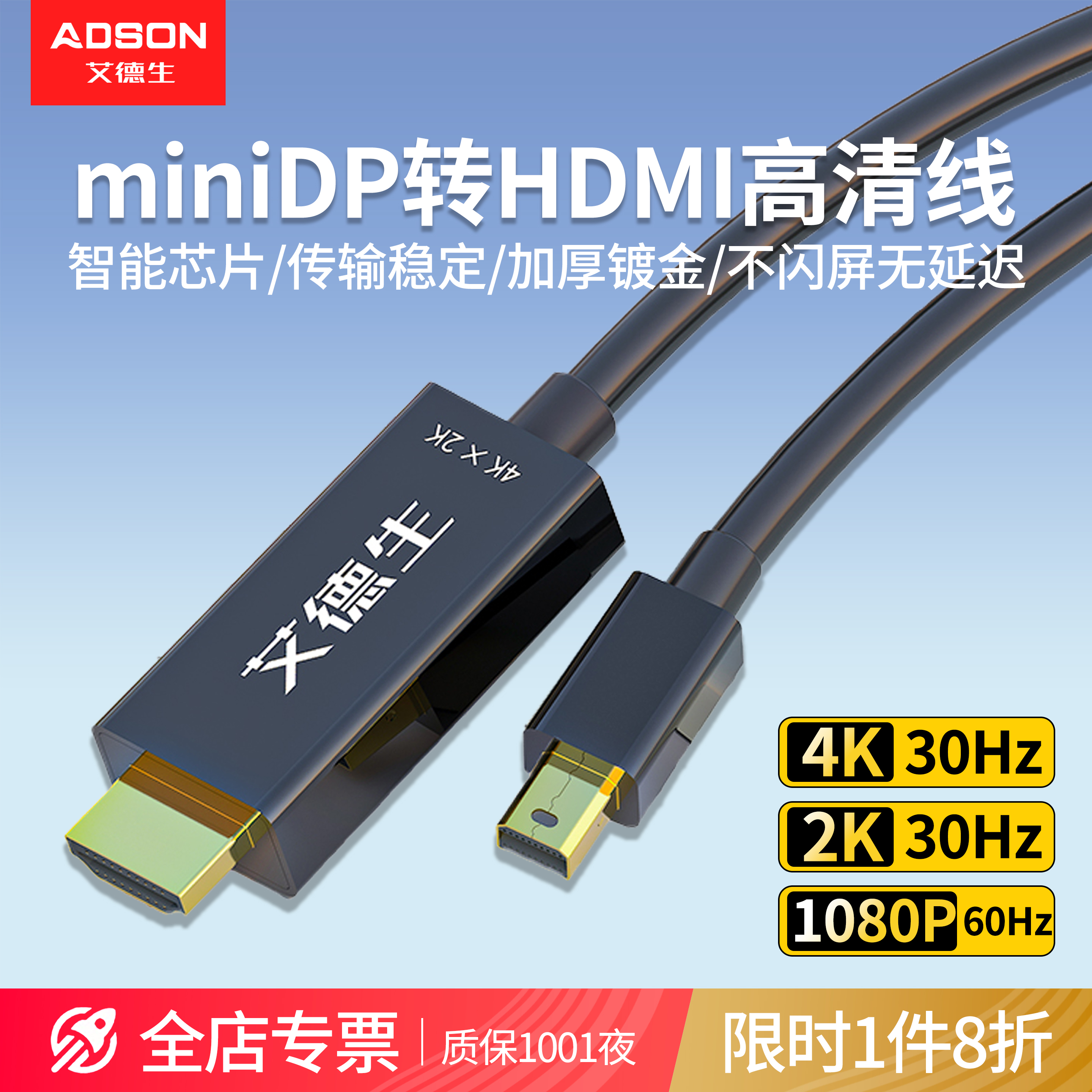 艾德生minidp转HDMI长1.8m高清线