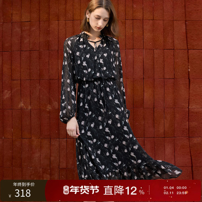 丽雪leisure2026春季新款碎花连衣裙雪纺长裙法式浪漫女