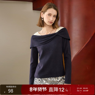 丽雪leisure2025冬季新款蝴蝶结一字领针织衫长袖毛衫简约