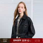 三彩丽雪leisure25秋新款 宽松机车皮外套简约复古PU皮上衣复古女