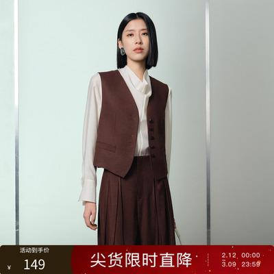 【亚麻】丽雪leisure2026春季新款无袖V领西装马甲短款外套女