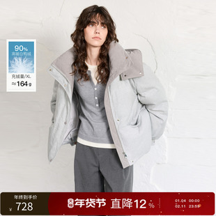 丽雪leisure2025冬季新款90白鸭绒羽绒服短款面包服连帽外套