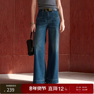 丽雪leisure2026春季新款高腰牛仔裤阔腿裤长裤复古女