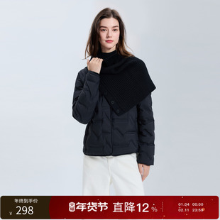 丽雪leisure2025冬新款90白鸭绒轻薄羽绒服短款外套针织围脖