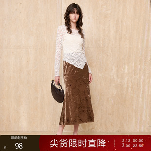 丽雪leisure2025冬季新款荷叶边鱼尾裙冰花丝绒半身裙A字裙女