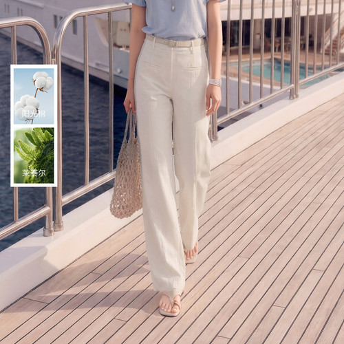 【莱赛尔】三彩丽雪leisure2026夏季新款休闲牛仔裤阔腿裤女通勤