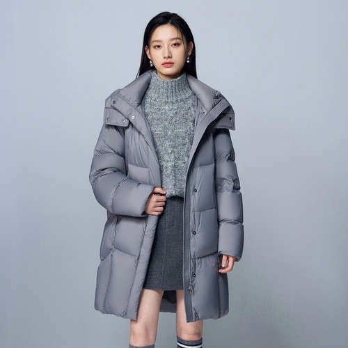 丽雪leisure2025冬季新款90白鸭绒长款羽绒服保暖连帽外套女