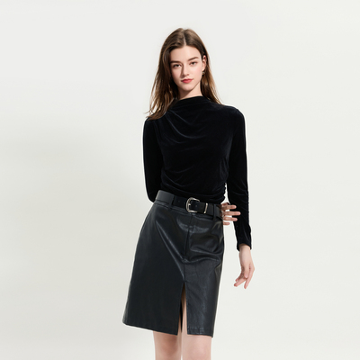 丽雪leisure2026春季新款立领长袖丝绒衬衣套头上衣复古小衫