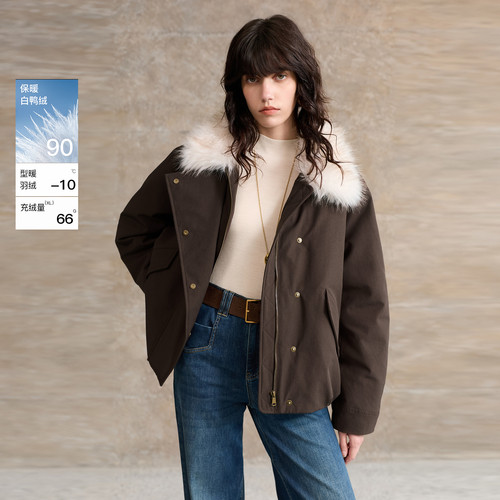 三彩丽雪leisure2026冬季新款羽绒服翻领90白鸭绒外套宽松通勤