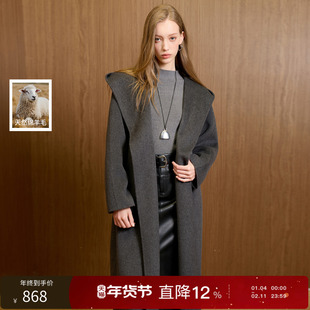 【100绵羊毛】丽雪leisure2025冬季新款长款双面呢外套大衣