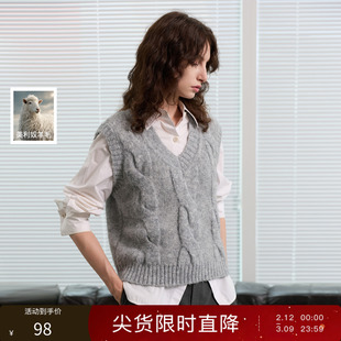 三彩丽雪leisure2025冬季新款宽松V领针织衫马甲背心套头羊毛衫女