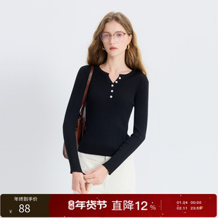 【绵羊毛】三彩丽雪leisure2025秋季新款修身长袖针织衫套头衫女