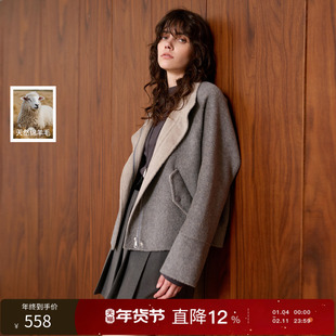 【100绵羊毛】丽雪leisure2025冬季新款短款双面呢大衣