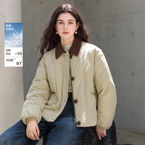 三彩丽雪leisure2026冬季新款白鸭绒羽绒服外套宽松保暖通勤女