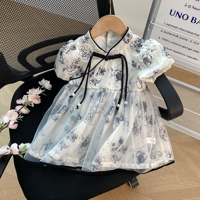2024年新款夏季女童宝宝0-3洋气韩版碎花 国风花苞旗袍古典连衣裙