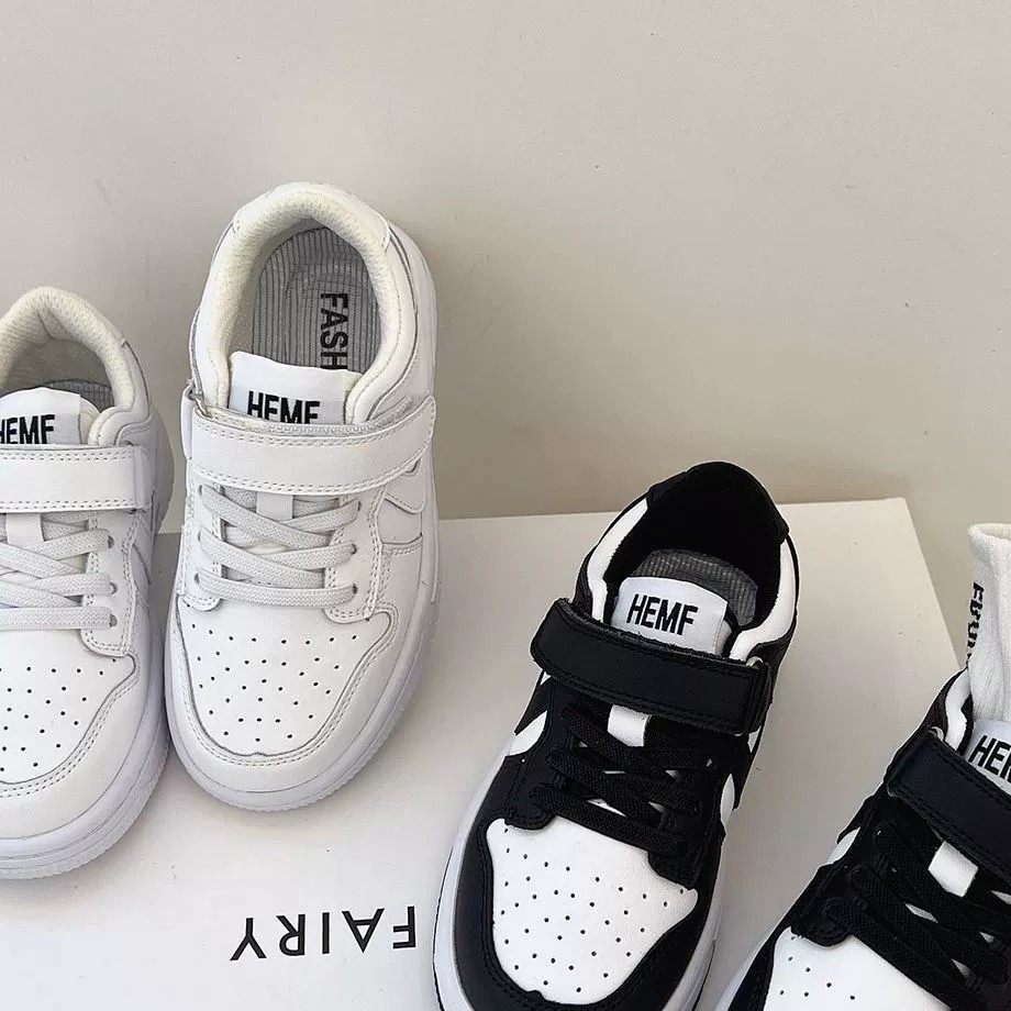 儿童黑白运动鞋秋冬款儿童魔术贴软底休闲跑步鞋男女童低帮板鞋