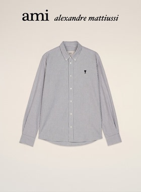 【热销甄选】Ami Paris男士黑色刺绣ADC条纹衬衫牛津棉上衣