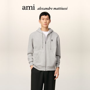 Ami Paris 男士黑色ADC拉链连帽卫衣 爱心合身帽衫