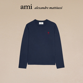 Paris男女同款 经典 款 Ami 红色爱心刺绣休闲棉质圆领长袖 T恤