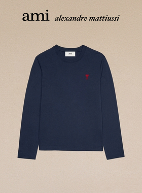 Ami Paris男女同款经典款红色爱心刺绣休闲棉质圆领长袖T恤