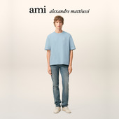 短袖 Ami Paris白色ADC重磅针织宽松T恤 圆领上衣