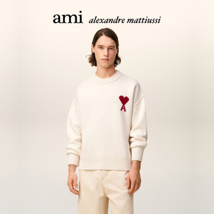 Ami Paris男女同款红色ADC美利奴羊毛圆领毛衣