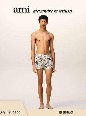 【季末甄选】Ami Paris 男士白色ADC花朵印花沙滩裤 立体贴标短裤