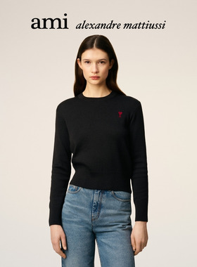 Ami Paris 女士红色ADC美利奴羊毛毛衣 爱心针织衫