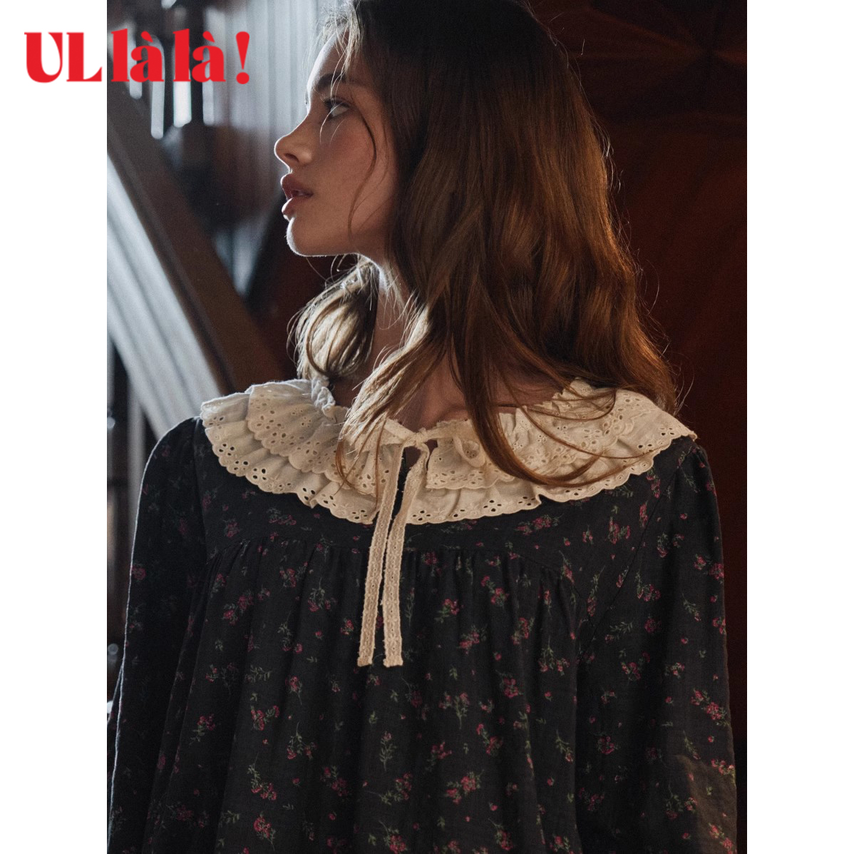 甜心风Ullala圆领碎花复古秋冬