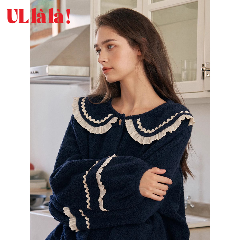 Ullala女涤纶娃娃领家居服套装